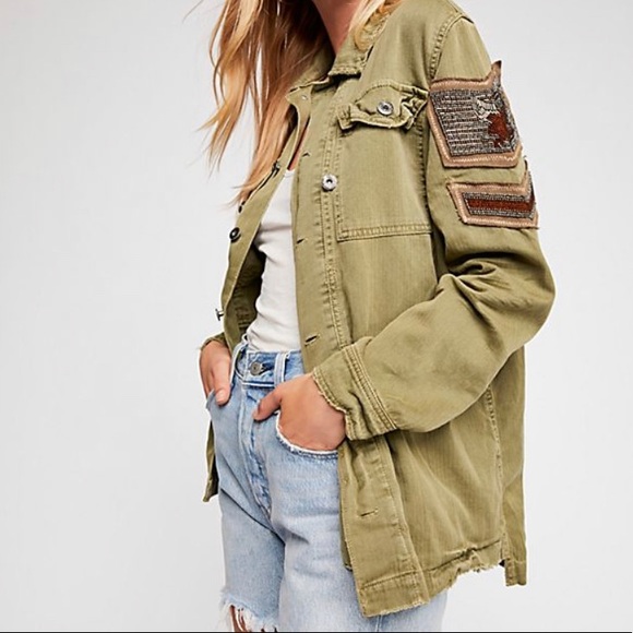 Free People Jackets & Blazers - {HP⭐️}Free People Embellish Military Shirt Jacket